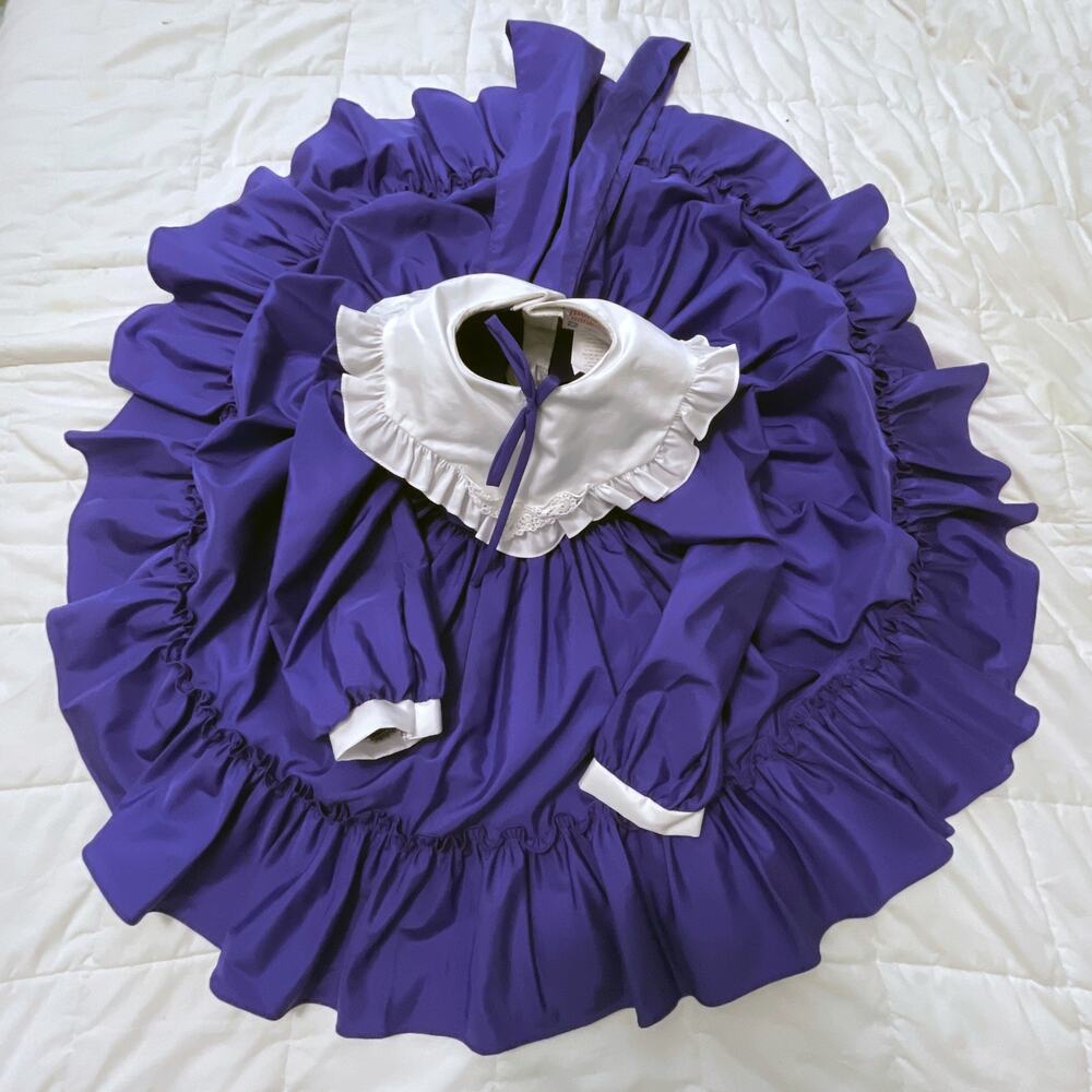 Vintage Martha's Miniatures Long Sleeve Ruffled Pinafore Purple Dress 6X